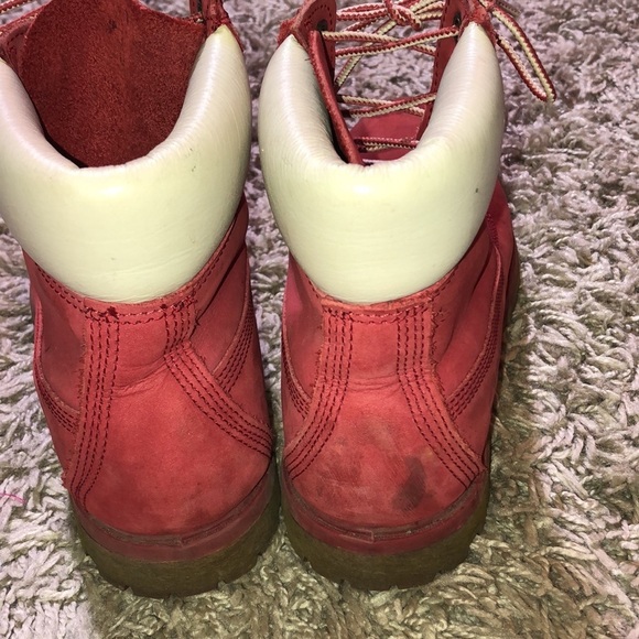 TIMBERLAND PREMIUM 6-INCH WATERPROOF BOOTS red/white genuine leather size 8M​​ - Picture 7 of 11